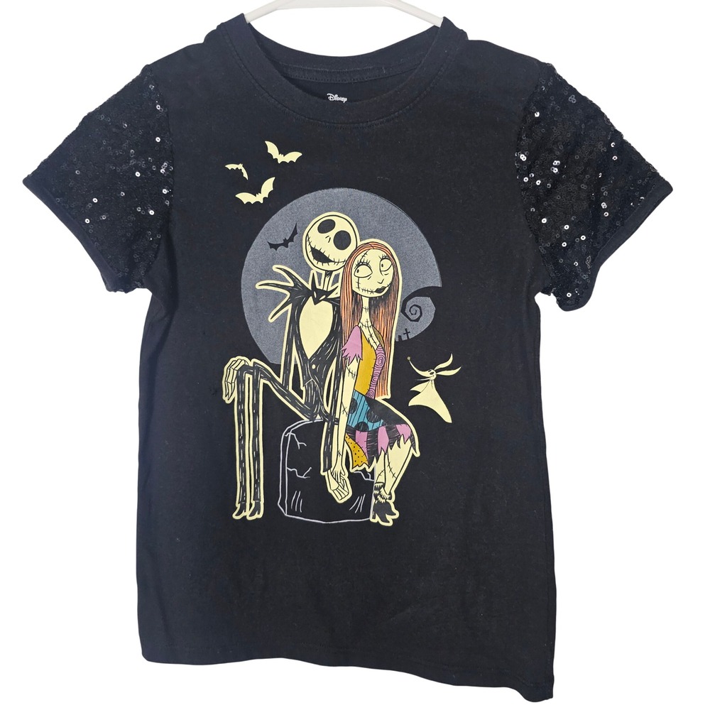 Disney Nightmare Before Christmas Jack Sally Sequin Sleeve Shirt Kids Medium 7-8